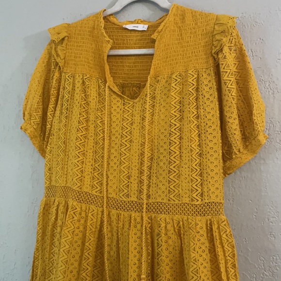 Mango Bohemian Tiered Smock Dress in Mustard - Picture 3 of 13